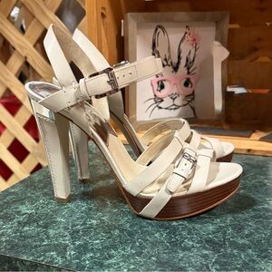 KORS Michael Kors Cream Strappy Platform Heels